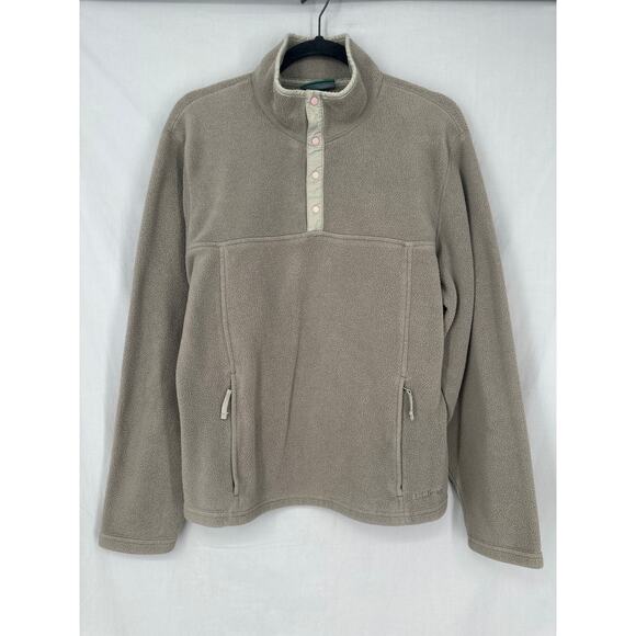 Vintage LL Bean Jacket Men Small Olive Green Fleece Snap T Pullover 90s Polartec - Picture 1 of 10